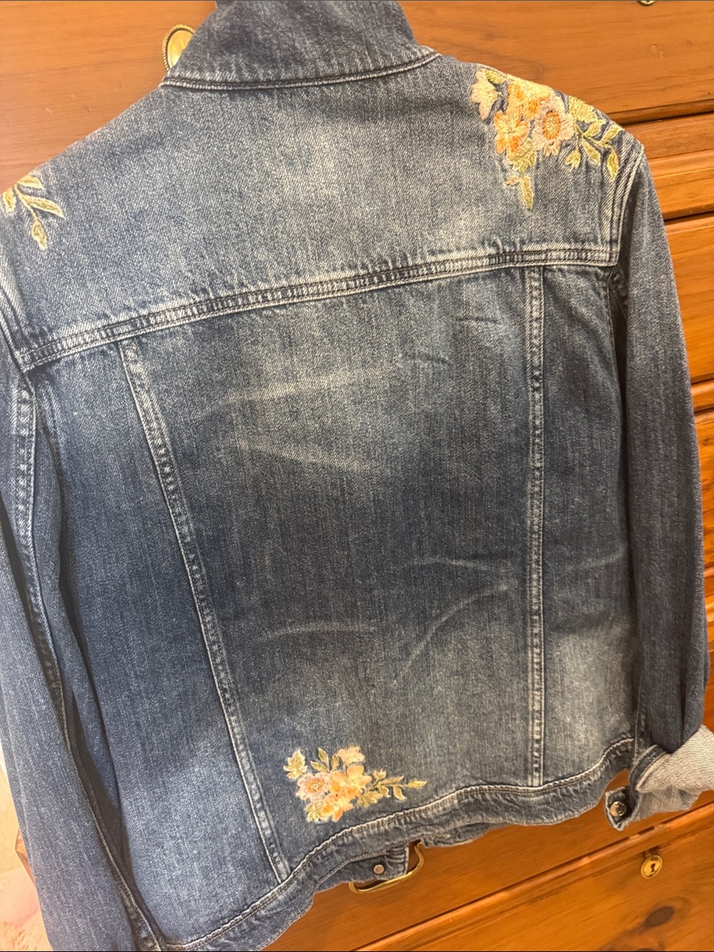 NEVER WORN..Miss Me Blue Denim Jacket with Yellow & Peach Floral Embroidery - Picture 7 of 8